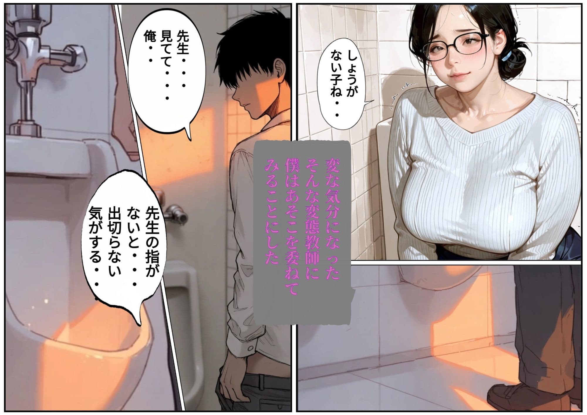 放課後の男子トイレで地味なくたびれたおばさん教師にチンチンを見られ握られ●すことになった話 サンプル4