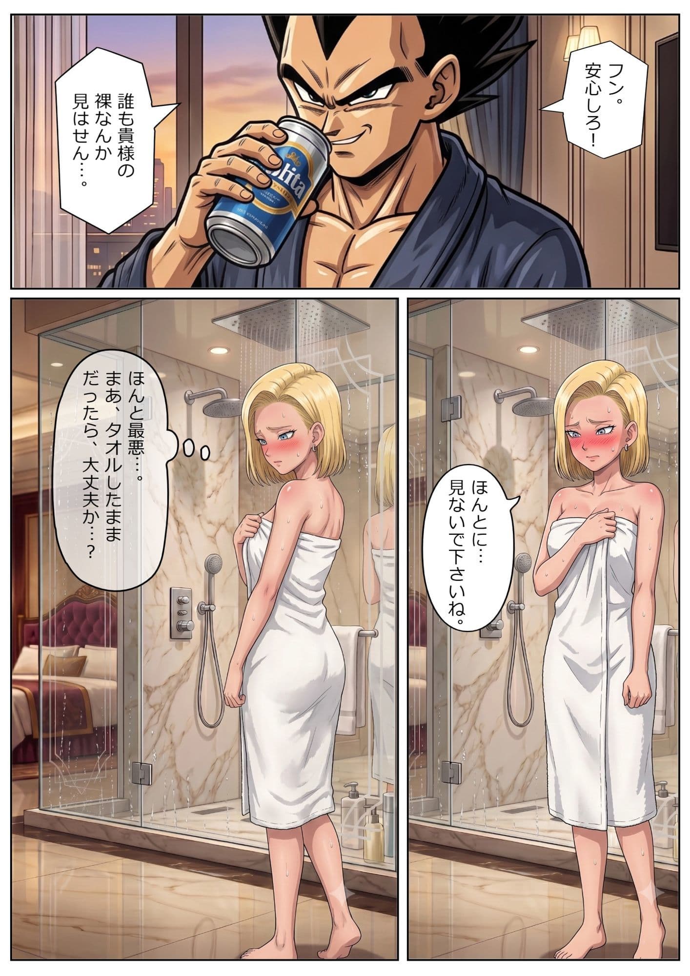 52枚【18号 ×ベジータ】大嫌いな上司に シャワー中に犯●れ、立ちバック、 おっぱいワイパー、掃除フェラの無限ループ 1 サンプル10