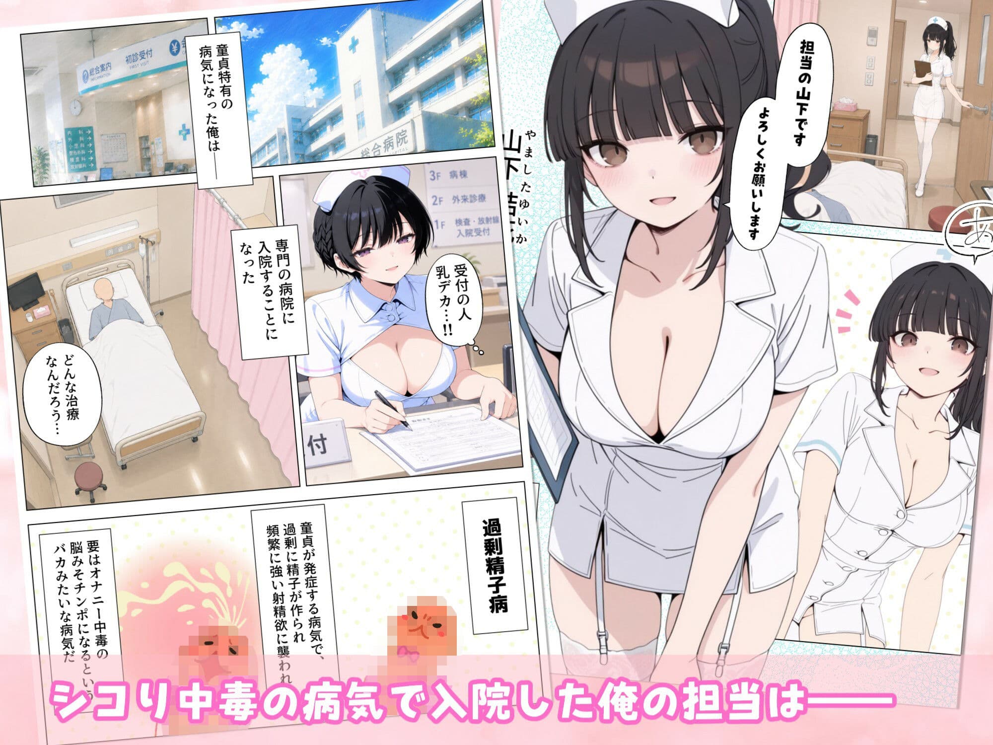 【漫画】美人ナースから射精を促される射精促進入院生活 / 治療のために沢山射精しましょう（はーと） サンプル1