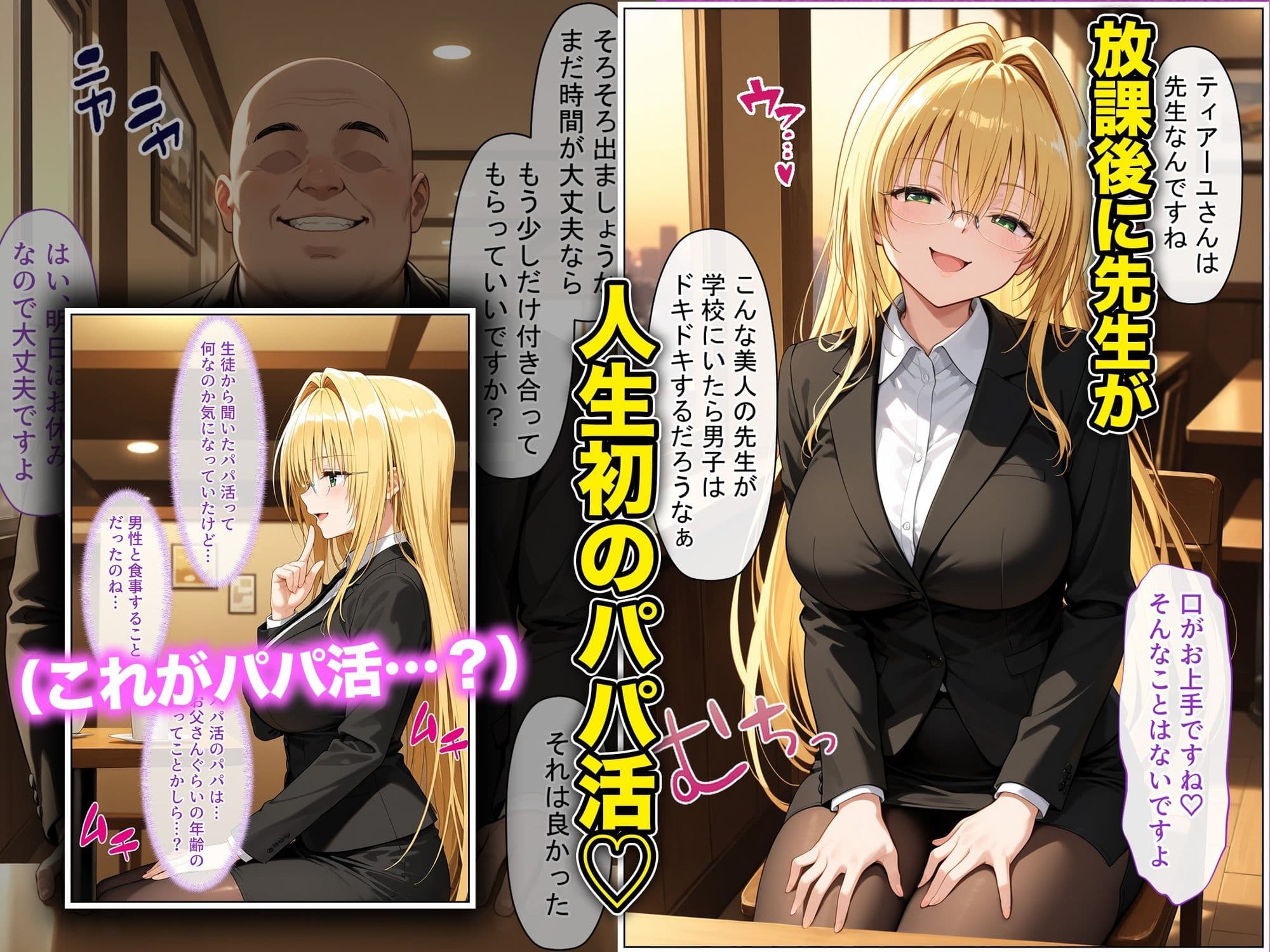 放課後、彼女たちはパパと会う〜チン媚び下品交尾〜欲しがり金髪巨乳ドジっ子教師、金と性欲に溺れる サンプル1