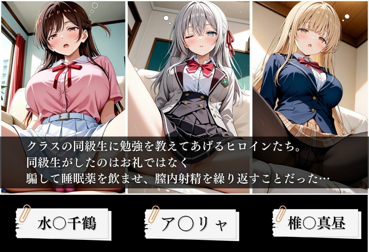 クラスの子に睡眠薬入れて種付けセックスした話 〜水原〇鶴、椎名〇昼、アー〇ャ編〜 サンプル1