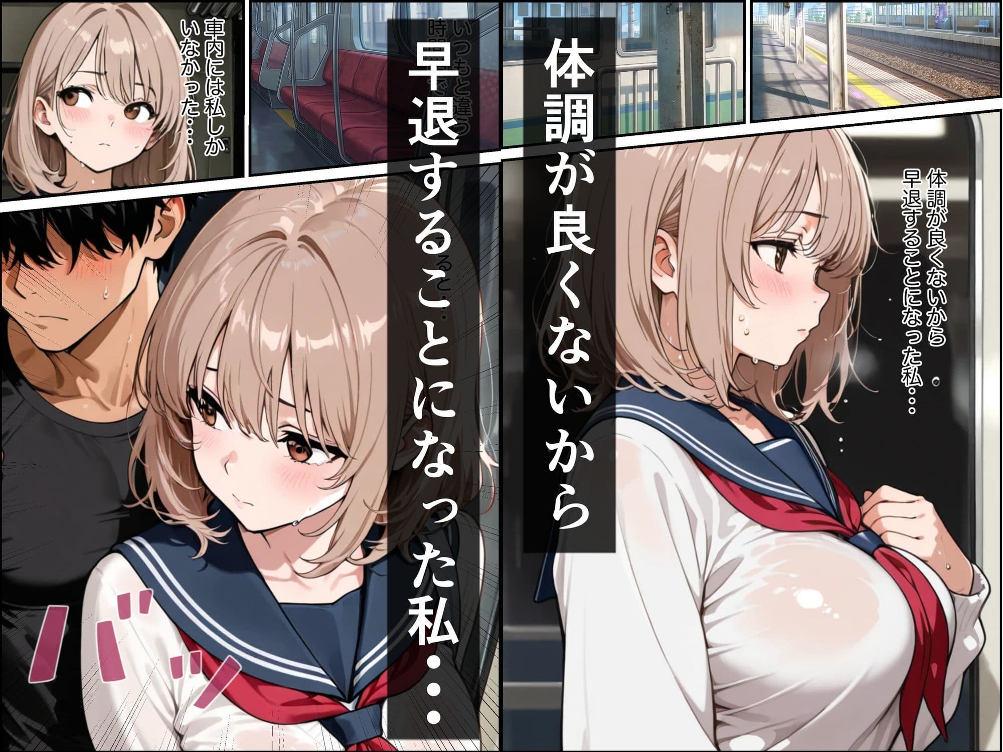 電車とホテルで気弱な金髪巨乳の女子校生が屈強な男に襲われて中出しされた話 サンプル1