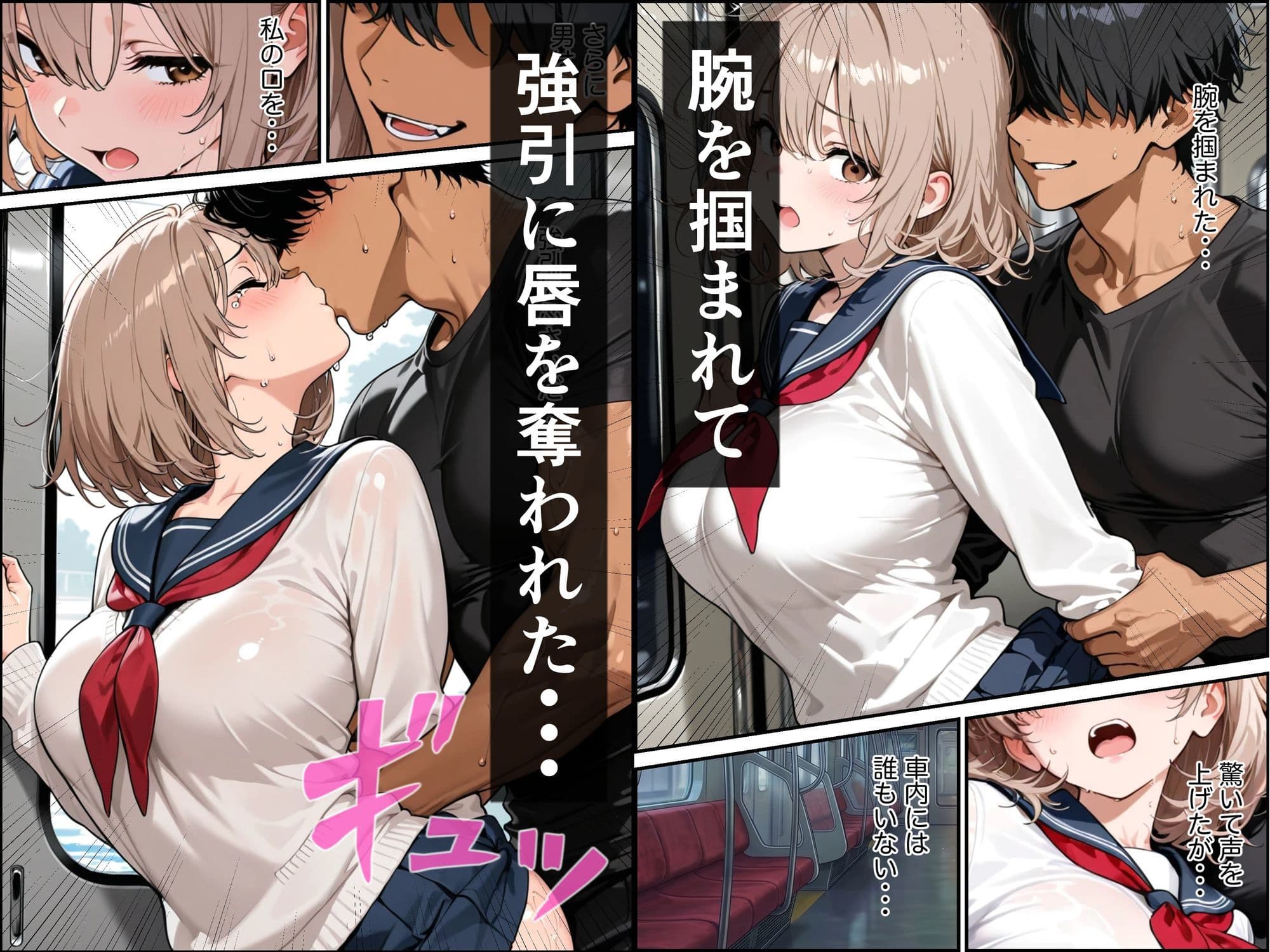 電車とホテルで気弱な金髪巨乳の女子校生が屈強な男に襲われて中出しされた話 サンプル3
