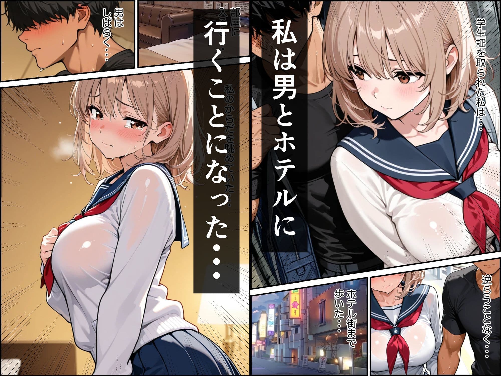 電車とホテルで気弱な金髪巨乳の女子校生が屈強な男に襲われて中出しされた話 サンプル6