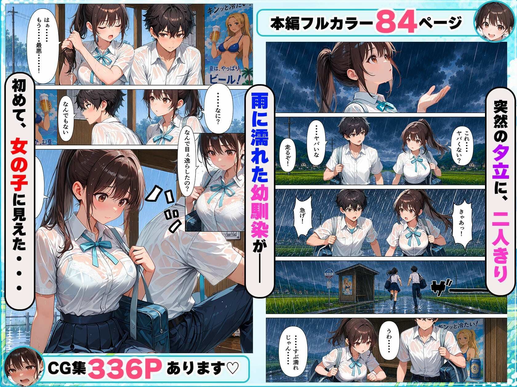 幼馴染と夏の思い出♪夕立でずぶ濡れのちょっぴりエッチな雨宿り サンプル5