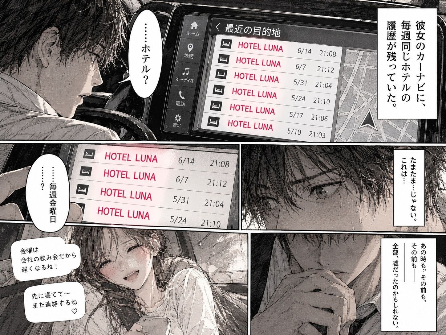 『彼女のカーナビに、毎週同じホテルの履歴が残っていた。』 サンプル1