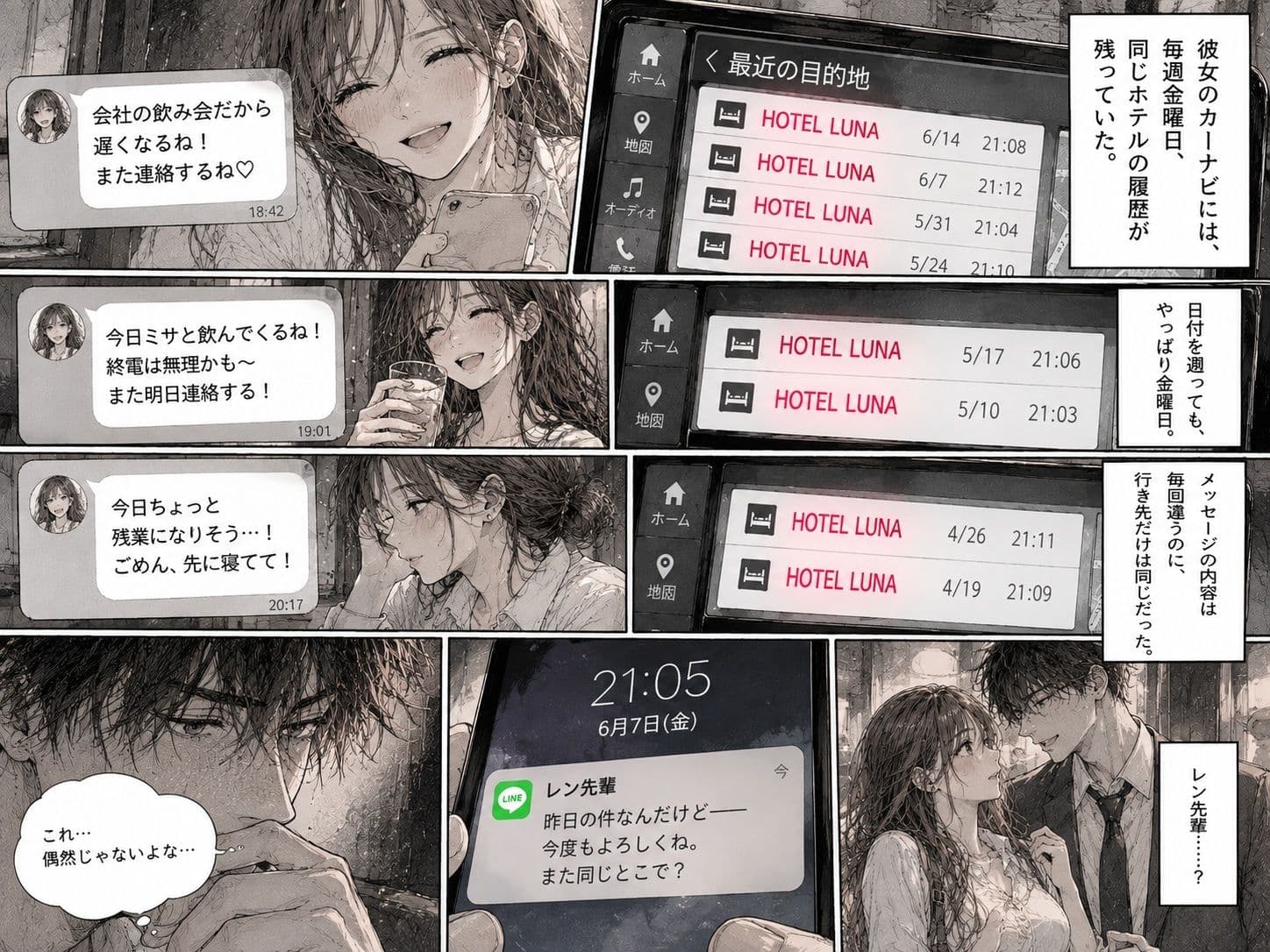 『彼女のカーナビに、毎週同じホテルの履歴が残っていた。』 サンプル2