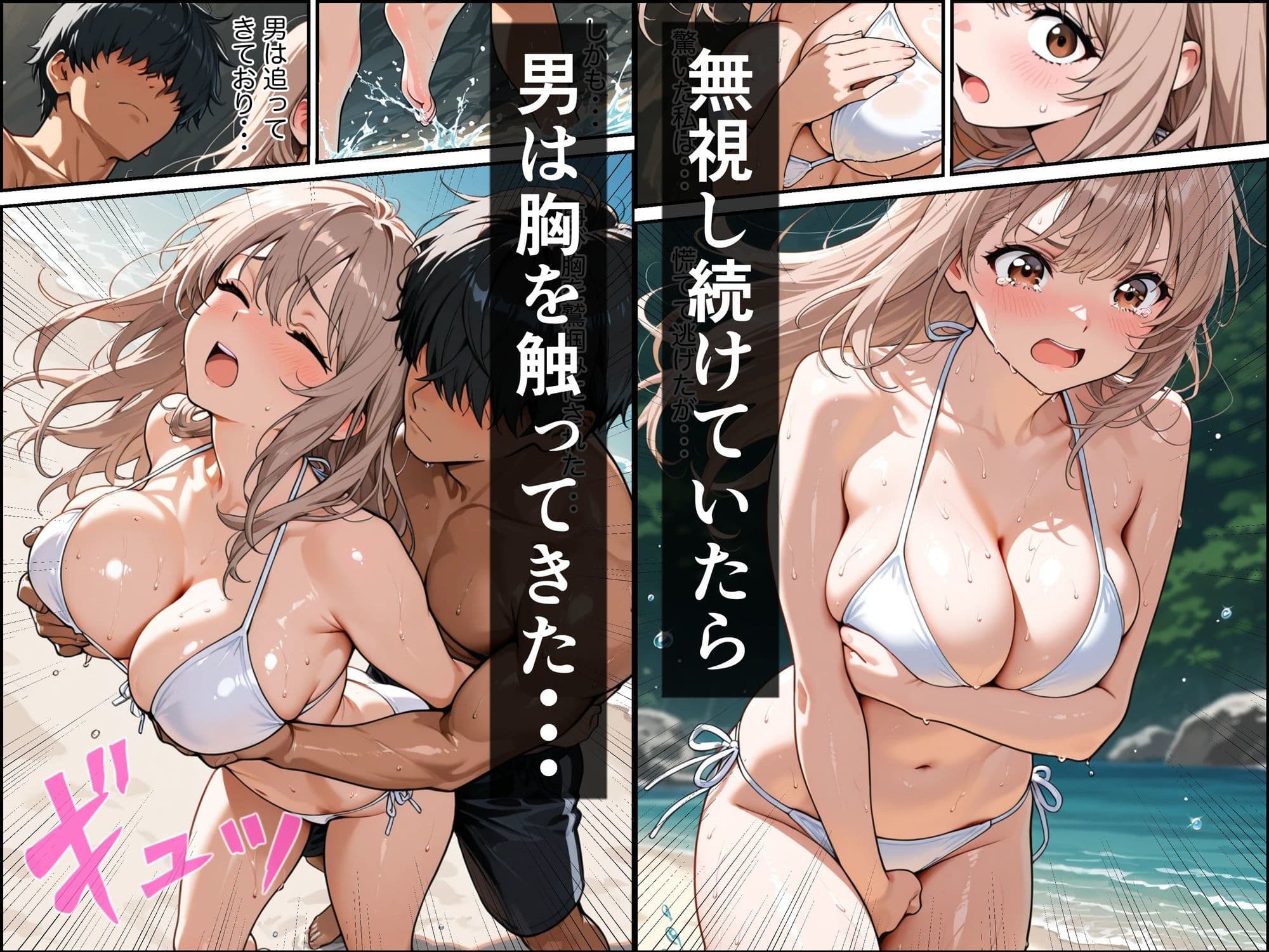 海でひとりになった金髪巨乳のお姉さんが屈強な男に襲われて中出しされた話 サンプル3