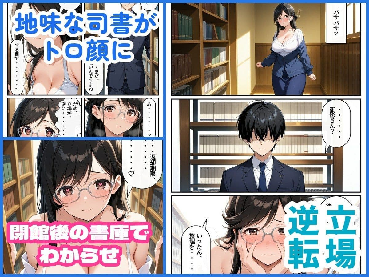 図書館の地味な司書さんに「延滞のおしおき」をされたので、閉館後の書庫でわからせた サンプル3