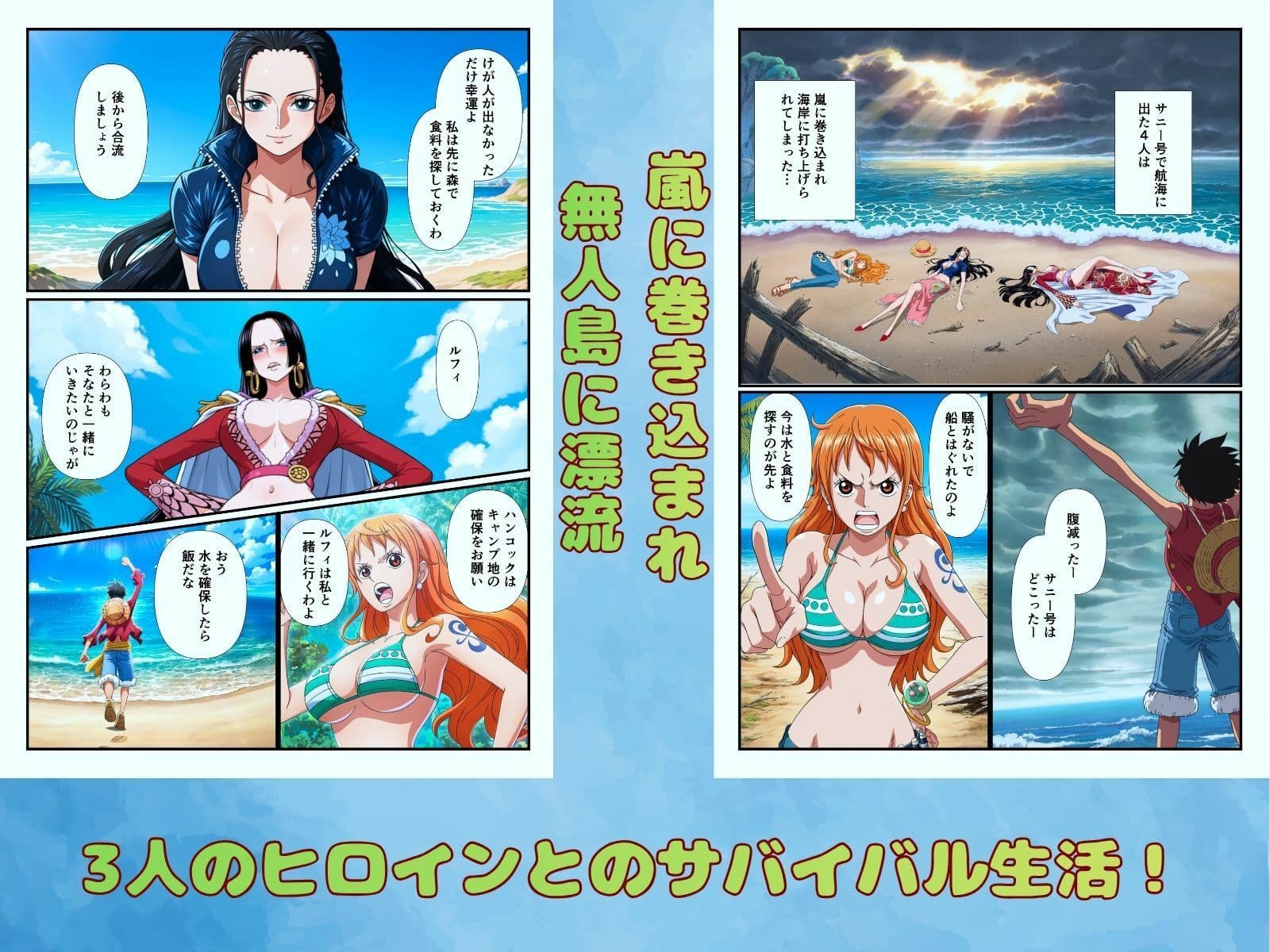 ワ◯ピースヒロインと無人島漂流でハーレムセックス サンプル2