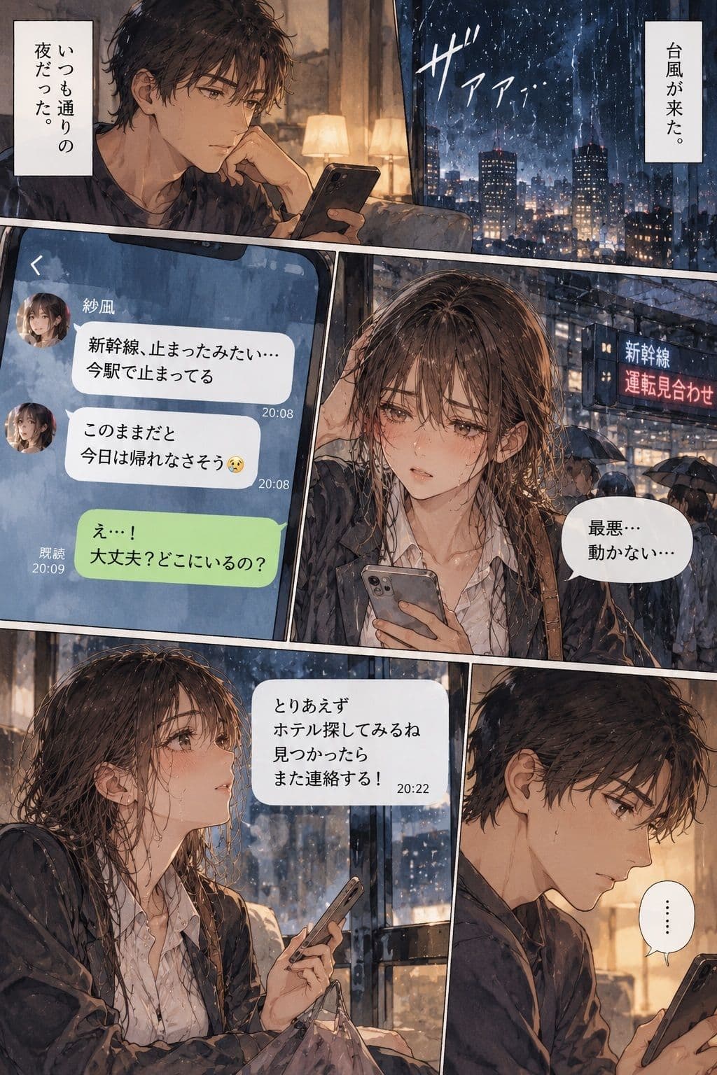 台風で帰れなくなった彼女が、会社の上司とホテルの同じ部屋に泊まることになった。 サンプル1