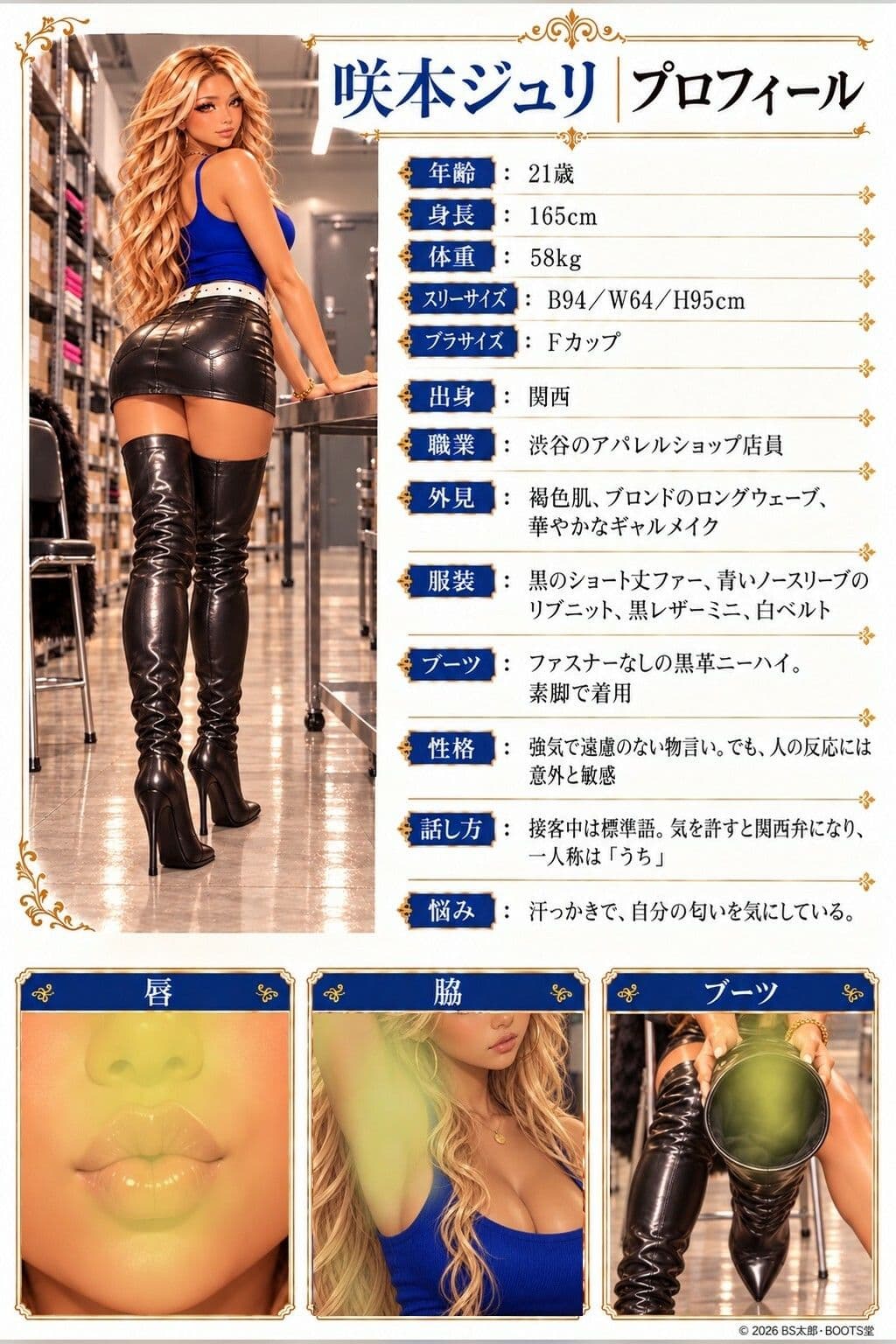ジュリ（はーと） ショップ店員の黒皮ニーハイブーツは濃厚な納豆臭！？ サンプル1
