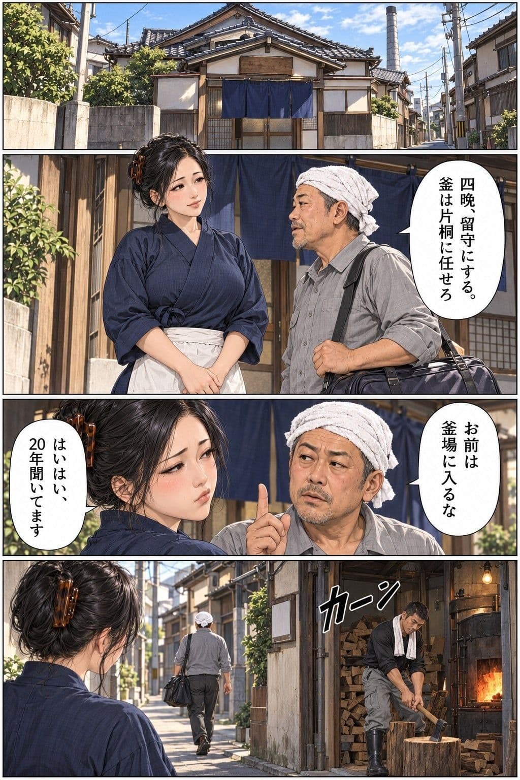 銭湯の住み込み四夜 第1話 閉店後の釜場で、41歳の人妻の女将が住み込みの釜焚きに抱かれる サンプル1