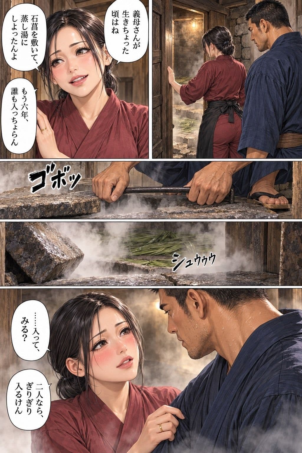 別府鉄輪 湯けむりの蒸し小屋 第1話 39歳の人妻が、湯を掘りに来た職人と湯気の石室にこもる サンプル5