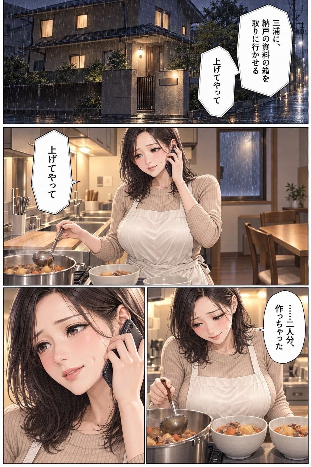 夫の後輩と留守の家 第1話 夫が出張中の台所で、38歳の妻が夫の後輩に抱きすくめられる サンプル1