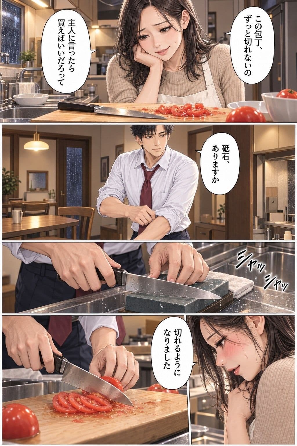 夫の後輩と留守の家 第1話 夫が出張中の台所で、38歳の妻が夫の後輩に抱きすくめられる サンプル5