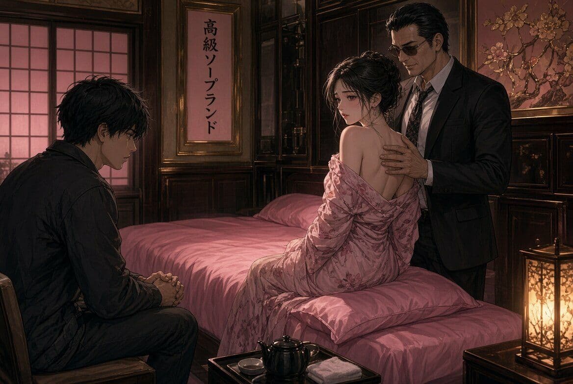 「カップルでソープランドに勤務中、VIP客から『彼氏さんも同席して』と言われ、同席したぼく」 サンプル2