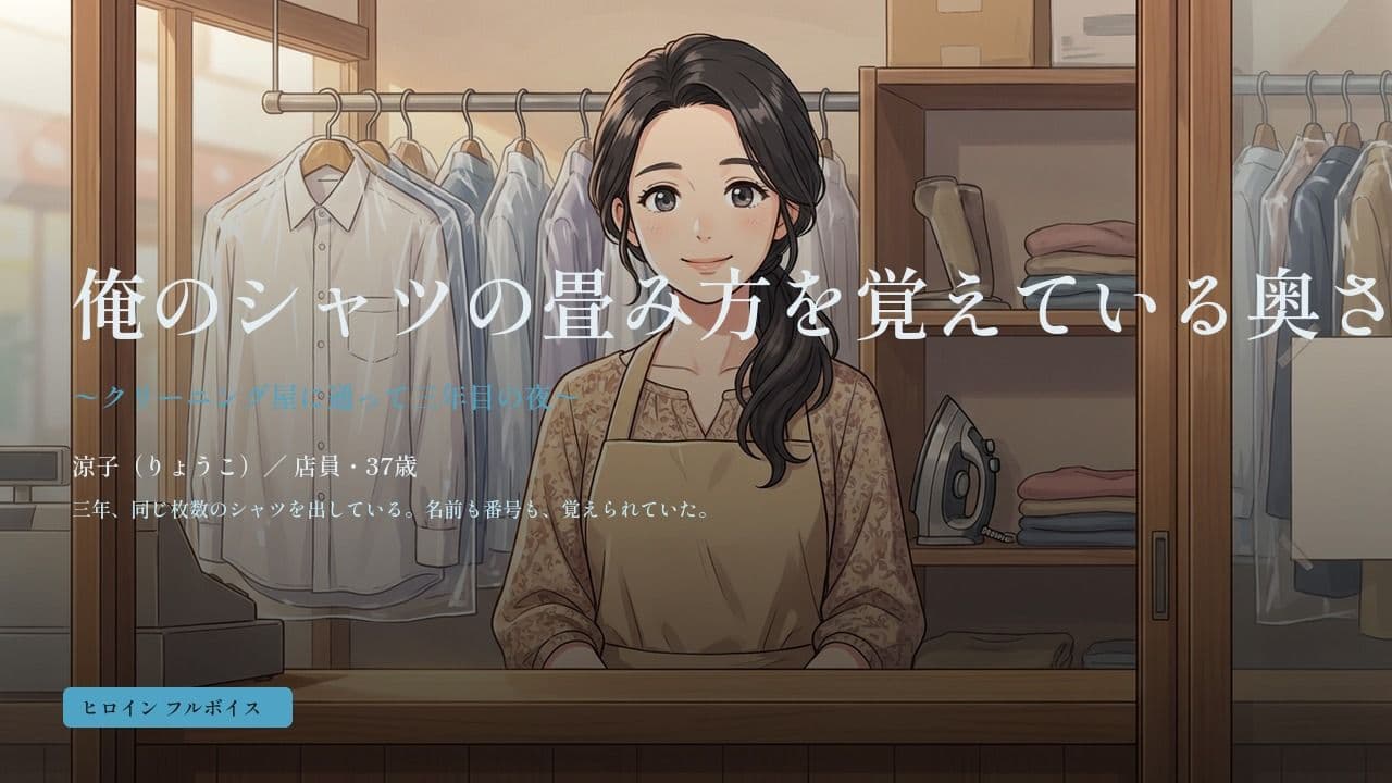 俺のシャツの畳み方を覚えている奥さん 〜クリーニング屋に通って三年目の夜〜 サンプル1