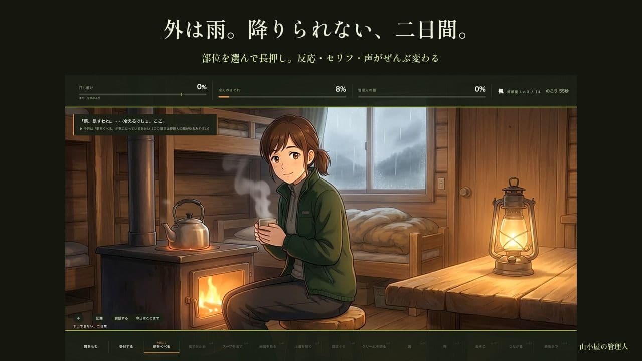 宿泊客には笑顔だけの山小屋の管理人さん 〜下山できない二日間、ストーブの前で〜 サンプル2