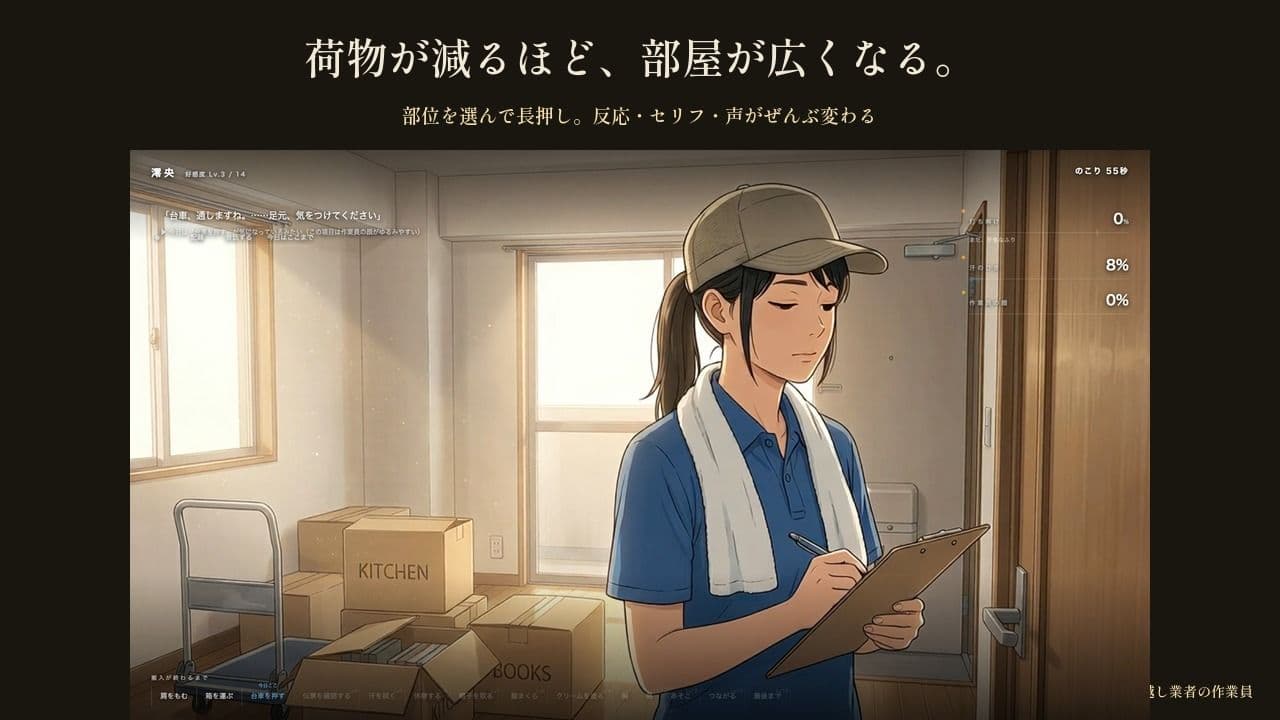 つなぎの下が汗だくの女性作業員〜搬入が終わるまでの数時間、二人きり〜 サンプル2