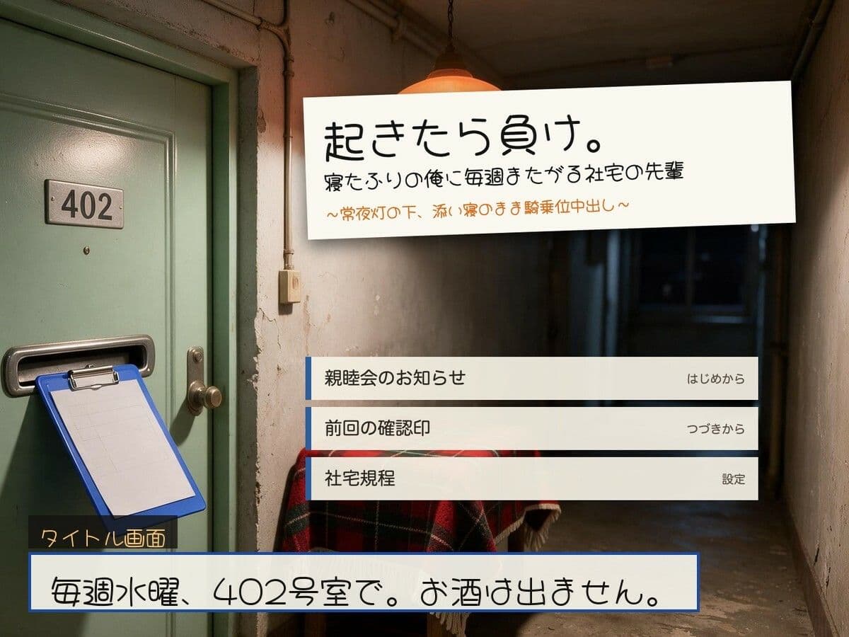 起きたら負け。寝たふりの俺に毎週またがる社宅の先輩〜常夜灯の下、添い寝のまま騎乗位中出し〜 サンプル1