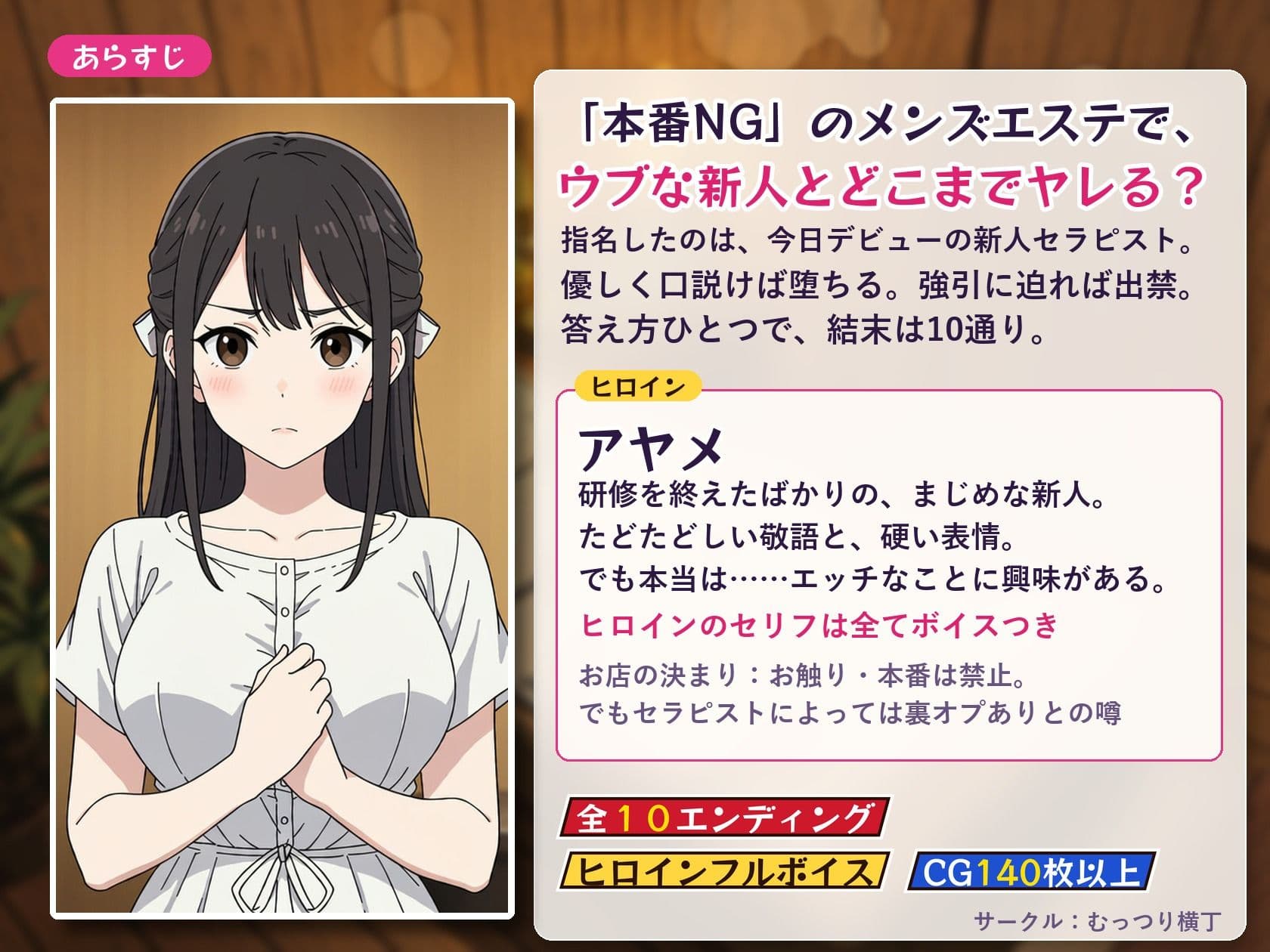 本番NGの清楚系メンズエステでどこまでヤレる？-ウブな新人セラピストに中出しか出禁か-【マルチエンディングADVゲーム】 サンプル1