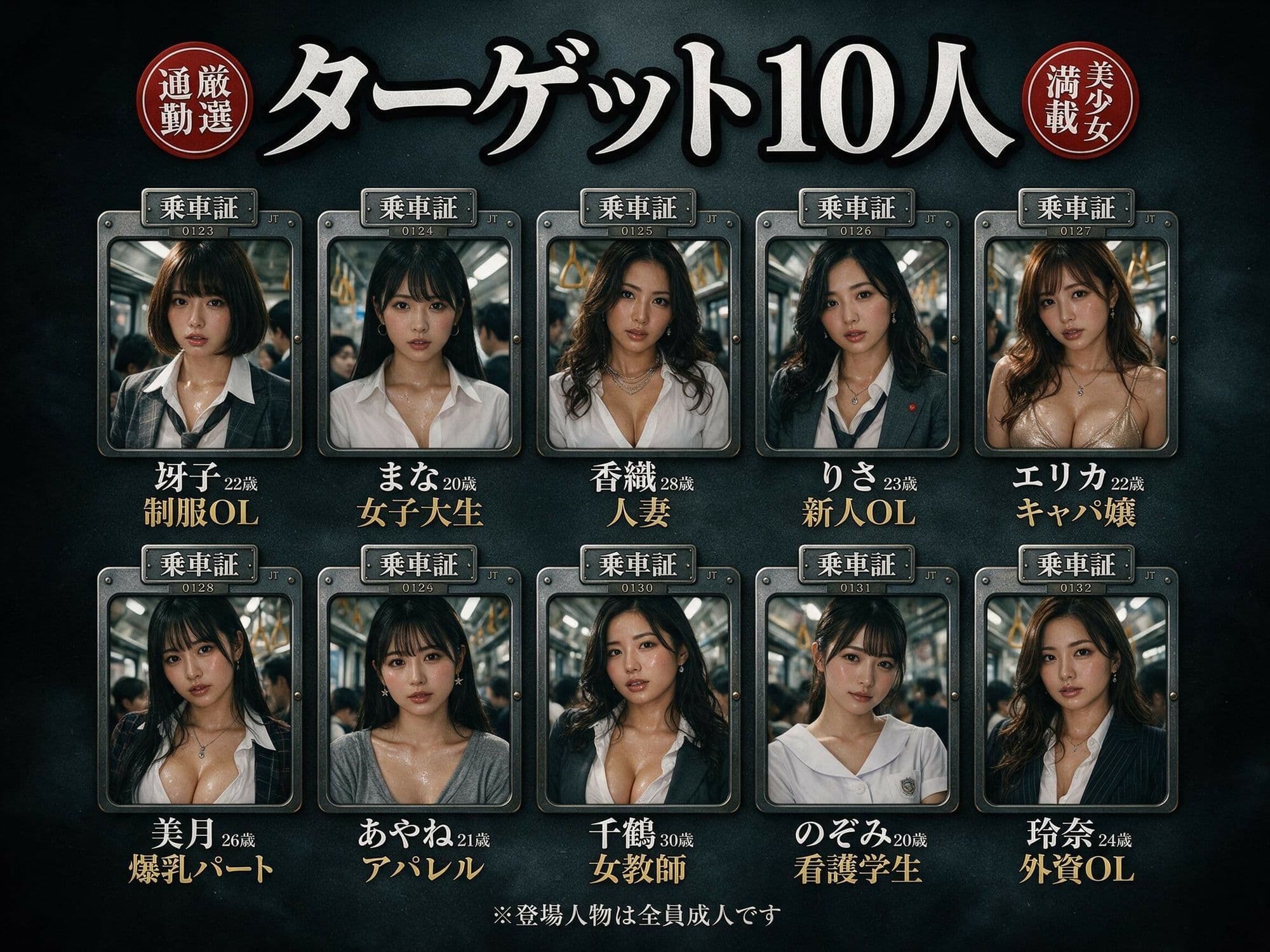 通勤痴● 乳首つまみ×尻揉み×生挿入×大量中出し 〜声も出せずに連続絶頂する10人の巨乳OL〜 サンプル1
