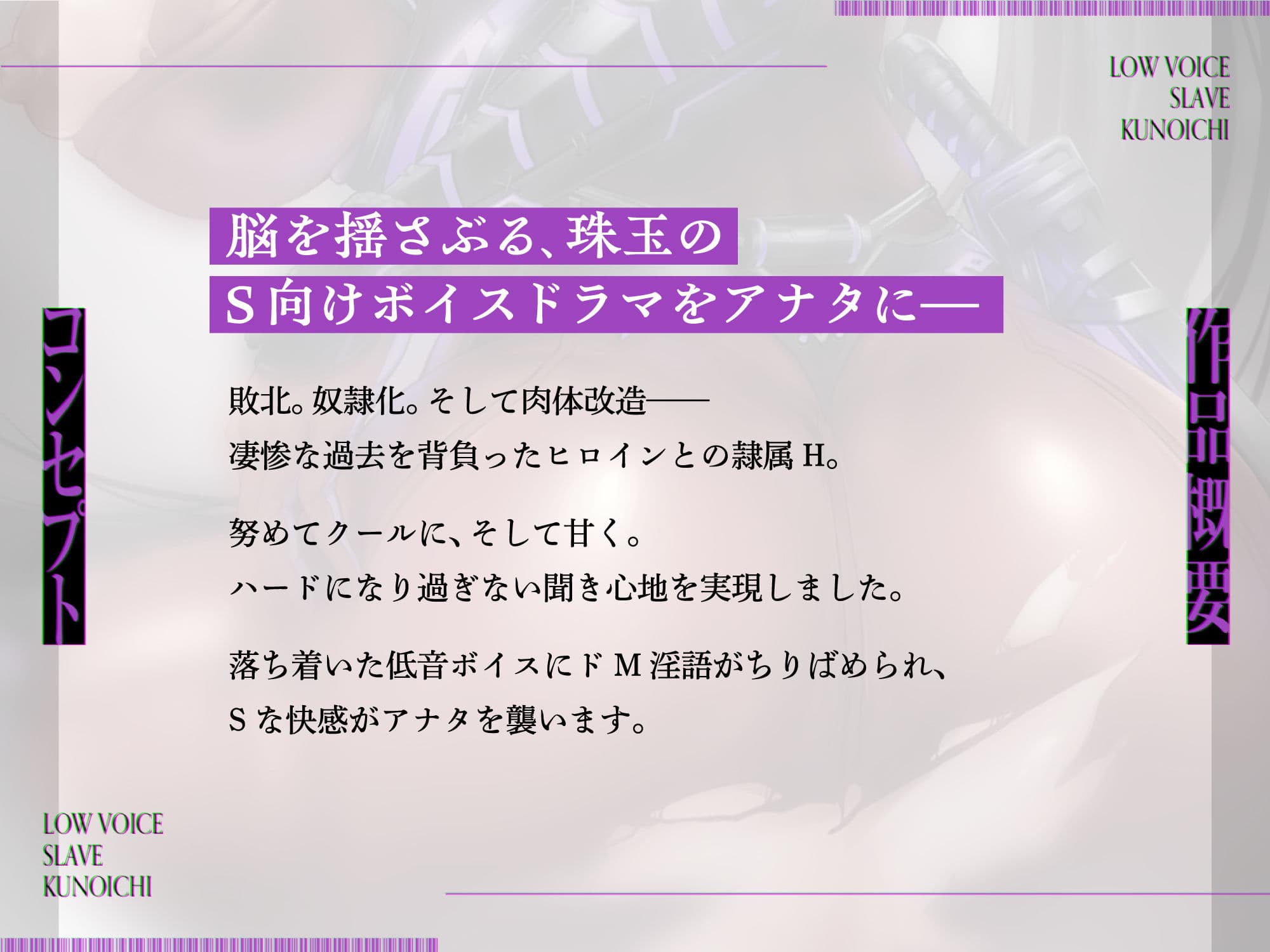 低音ボイス奴○くノ一。「…キミ専用の孕ませオナホとして…私のカラダを存分に使用してほしい…」 サンプル2