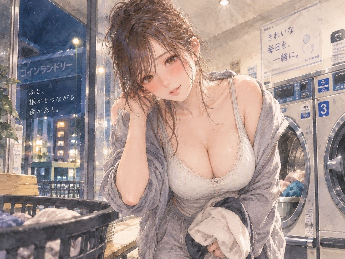 『コインランドリーで毎週会うお姉さんと、洗濯が終わるまで話すだけ。』 サンプル1