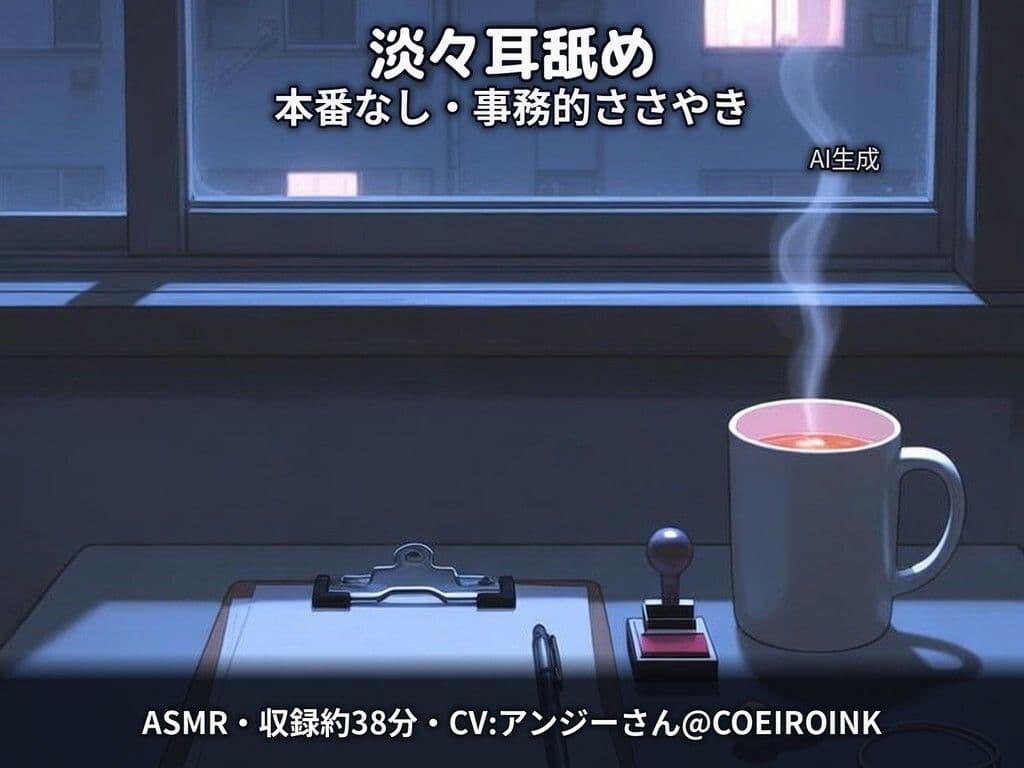 【淡々耳舐め/本番なし】では、右耳から失礼します〜社宅の隣に住む会社の先輩（28歳）が、事務的なささやきのまま耳を舐めてくれる〜【合成音声】 サンプル1