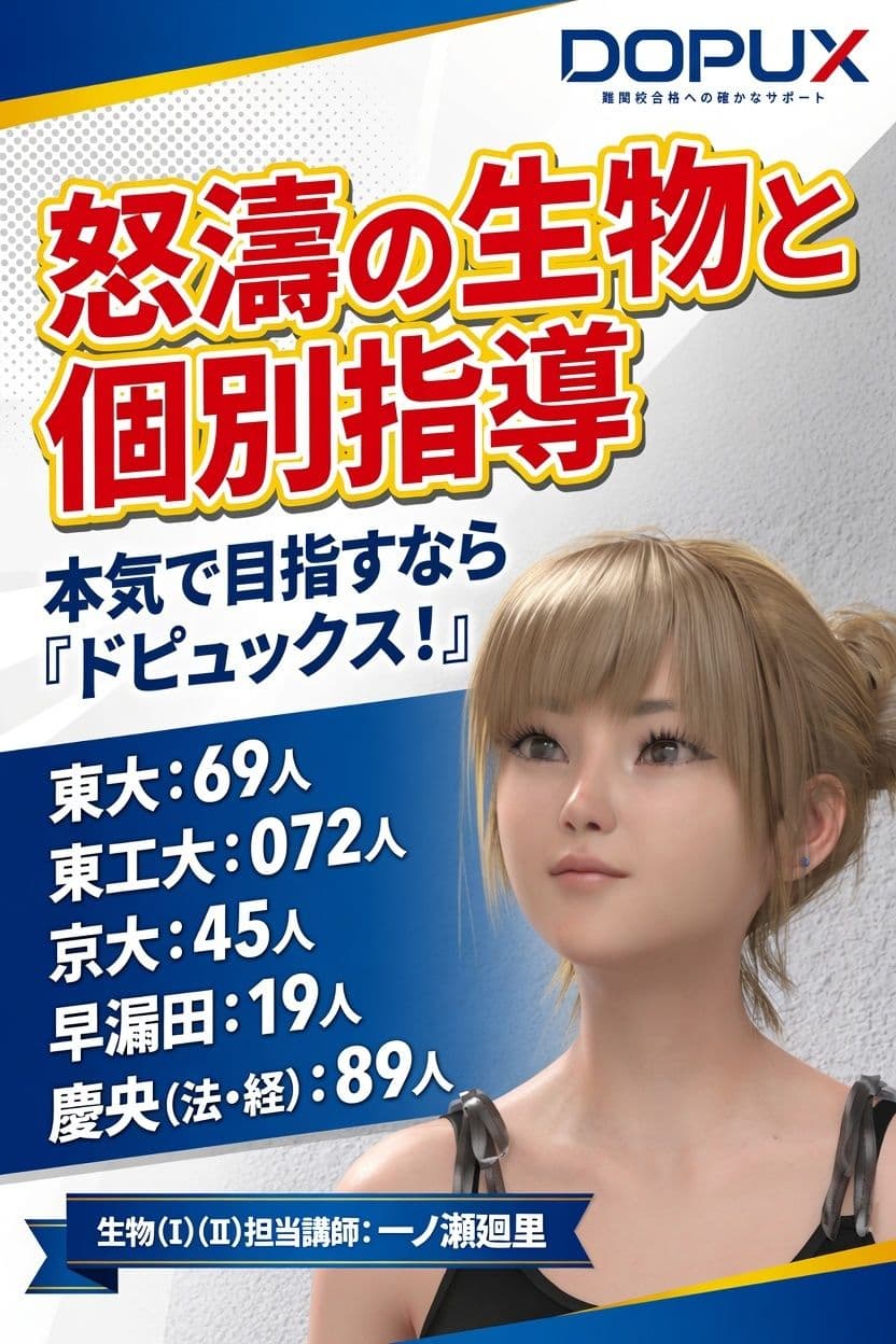【▲20】一ノ瀬廻里 大学に進学し強豪予備校『DOPUX(ドピュックス』で生物I,IIを教える名物講師に!(Vol.018:酵素) サンプル1