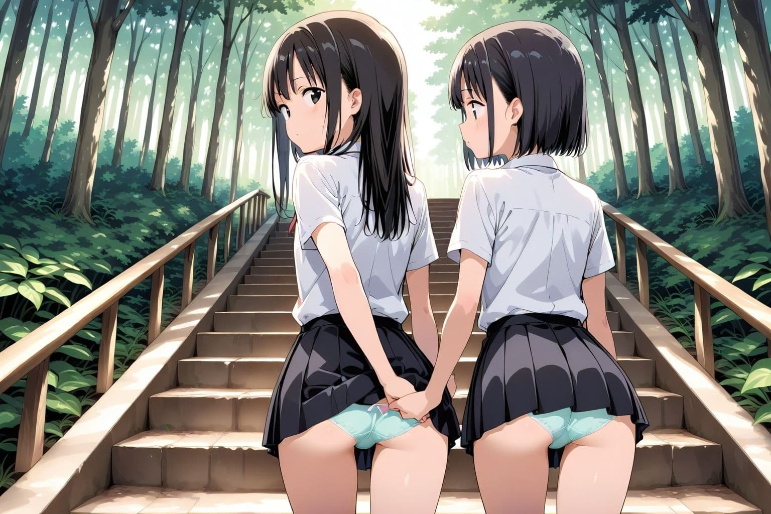 【59枚】女の子たちのミニスカ制服やパンティーやお尻をお好きなだけ観察できます♪今日は妄想の世界にあるエッチな街での学園見学日です♪街のいろいろな学園の校舎前にあるお庭の階段で、制服ミニスカート、オシリにくい込むパンツのパンチラをいっぱいごらんくださいね♪ サンプル5