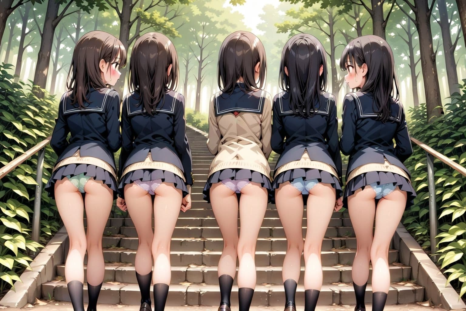 【59枚】女の子たちのミニスカ制服やパンティーやお尻をお好きなだけ観察できます♪今日は妄想の世界にあるエッチな街での学園見学日です♪街のいろいろな学園の校舎前にあるお庭の階段で、制服ミニスカート、オシリにくい込むパンツのパンチラをいっぱいごらんくださいね♪ サンプル8