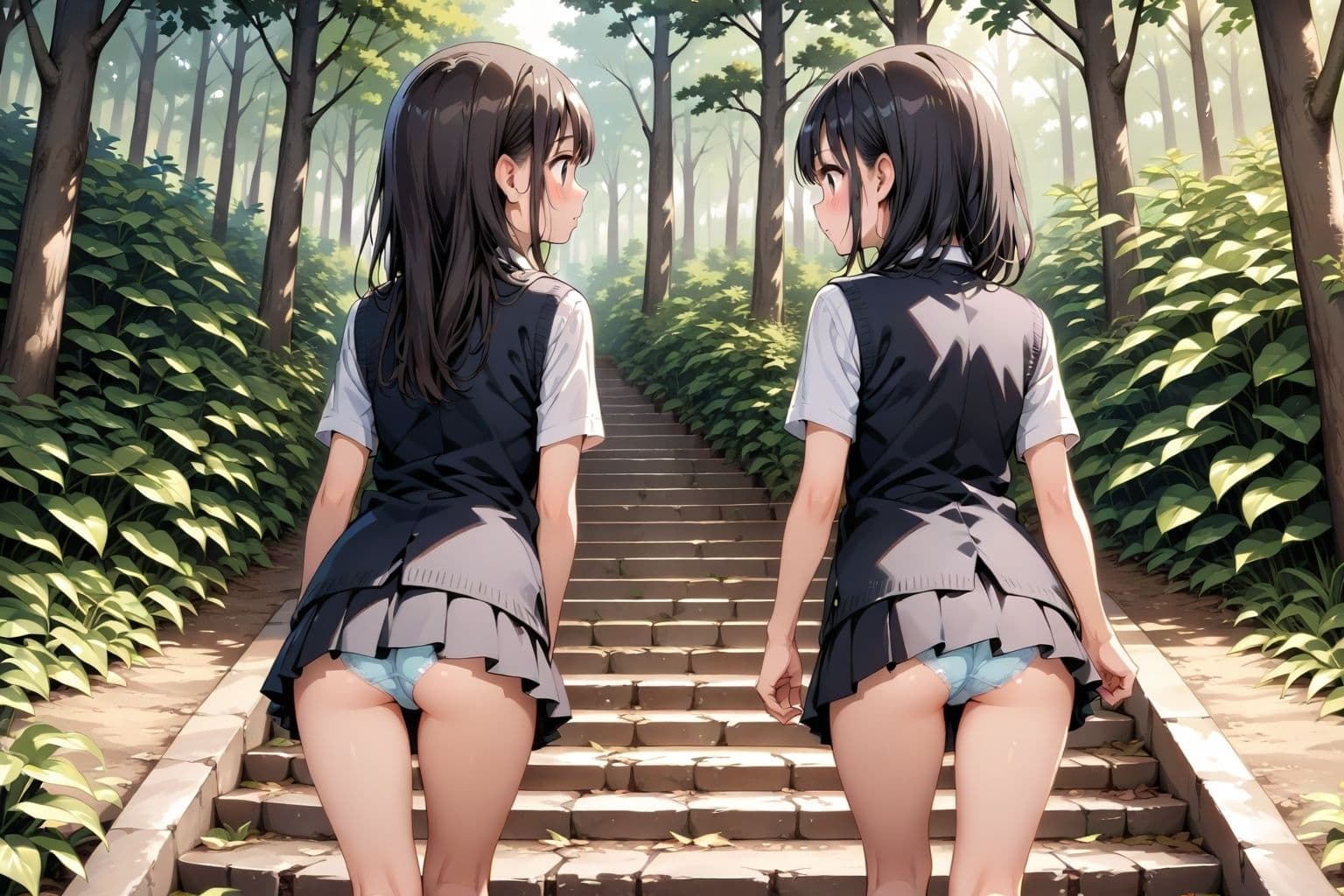【59枚】女の子たちのミニスカ制服やパンティーやお尻をお好きなだけ観察できます♪今日は妄想の世界にあるエッチな街での学園見学日です♪街のいろいろな学園の校舎前にあるお庭の階段で、制服ミニスカート、オシリにくい込むパンツのパンチラをいっぱいごらんくださいね♪ サンプル9