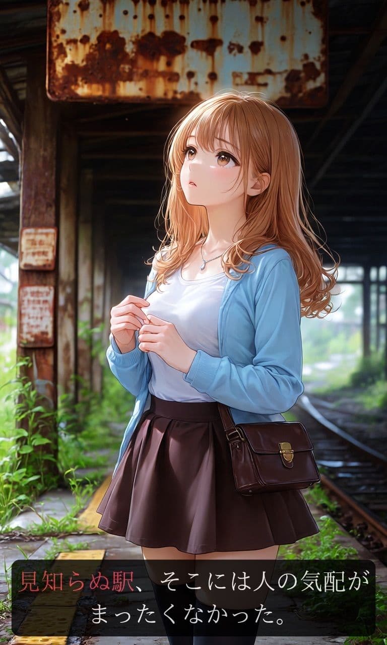 【ストーリー×イラスト|ストーリー版】夕凪-女子大生、待ち続ける幽霊に呼吸を奪われる廃駅-【ニーソックス/首絞め/絶対領域/美少女】 サンプル3