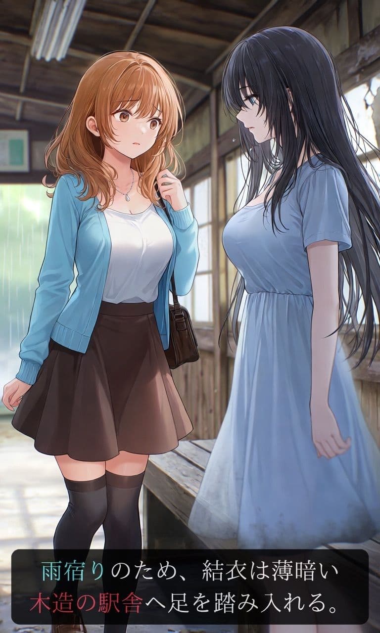 【ストーリー×イラスト|ストーリー版】夕凪-女子大生、待ち続ける幽霊に呼吸を奪われる廃駅-【ニーソックス/首絞め/絶対領域/美少女】 サンプル6