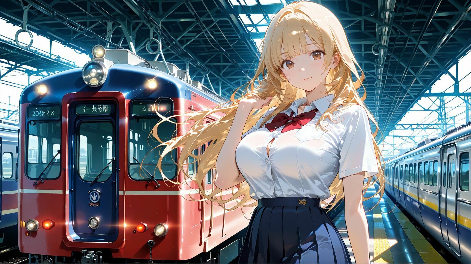 【4K】電車で巨乳の童顔JK彼女と制服姿であまあま中だしセックス サンプル1