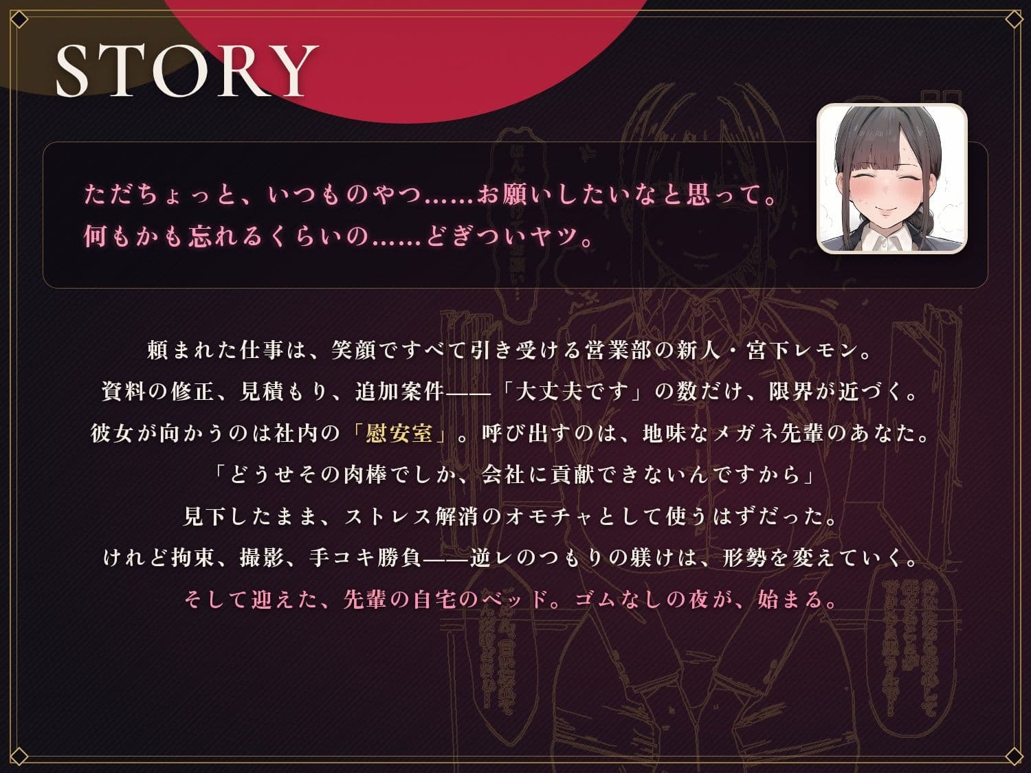 【64分 モーション映像化】ストレス限界の後輩OLをデカちんぽでアナル依存のマゾメスに サンプル1