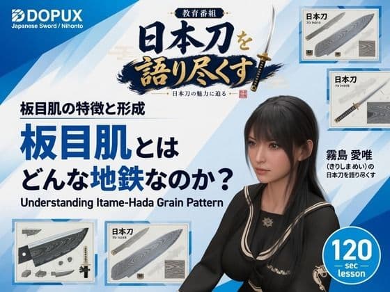 パンチラガチャ★霧島 愛唯(きりしま めい)『日本刀を語り尽くす』第1章-まず「日本刀とは何か」を知る(026-板目肌とはどんな地鉄なのか?)