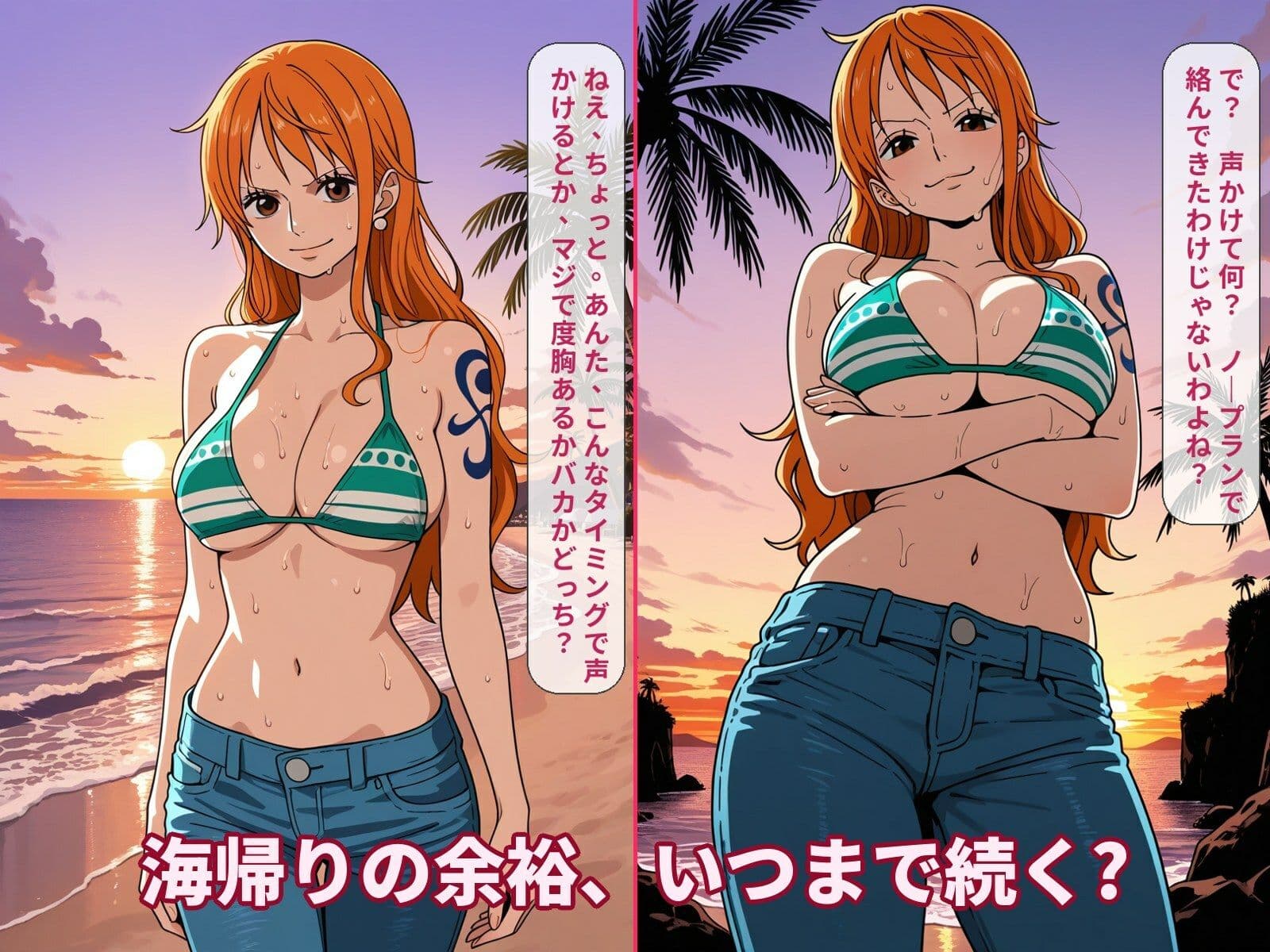 【AI漫画】おねえさん完全陥落〜ナ〇〜海帰りを連れ出し即ハメ〜 サンプル1