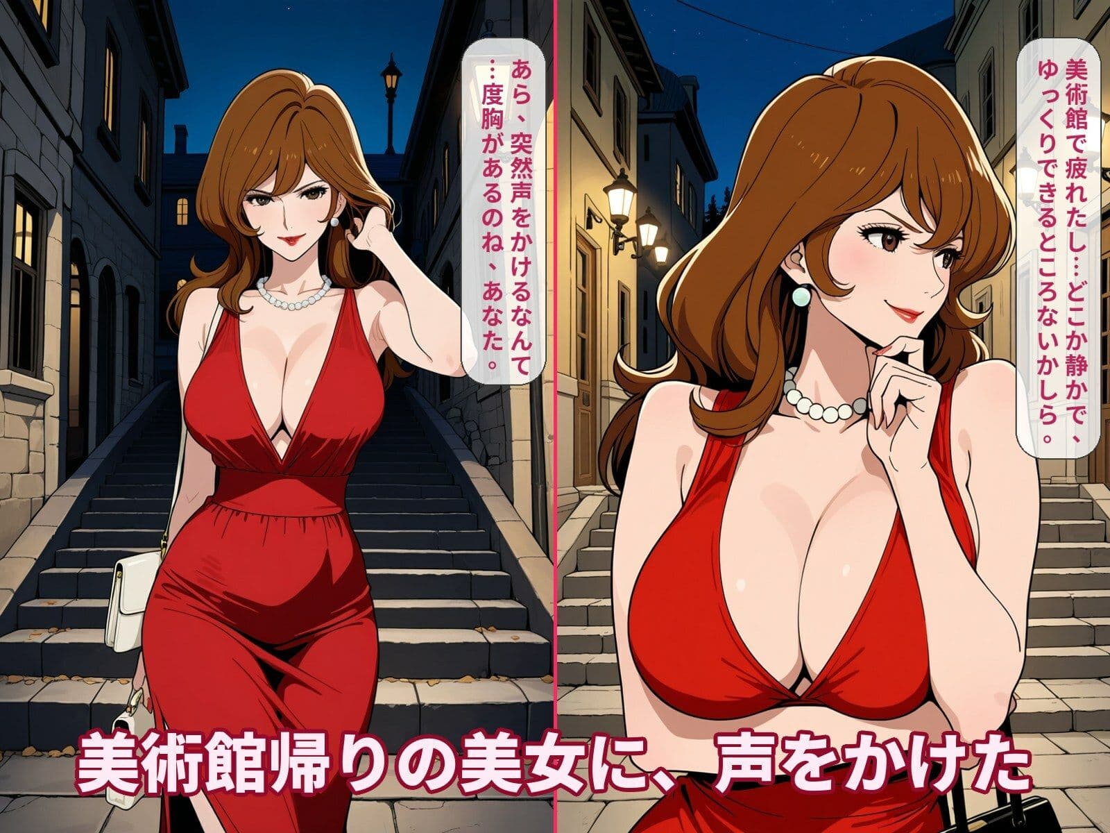 【AI漫画】おねえさん完全陥落〜峰不〇子〜美術館帰りを連れ出し即ハメ〜 サンプル1