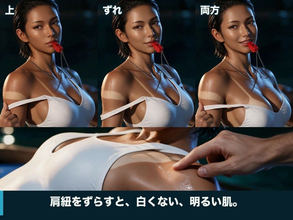 褐色の監視員が、白い競泳水着の日焼け跡を俺にだけ見せる夏〜27歳の水着をずらして、日焼け跡ごと生ハメ中出しの6週間〜 サンプル5