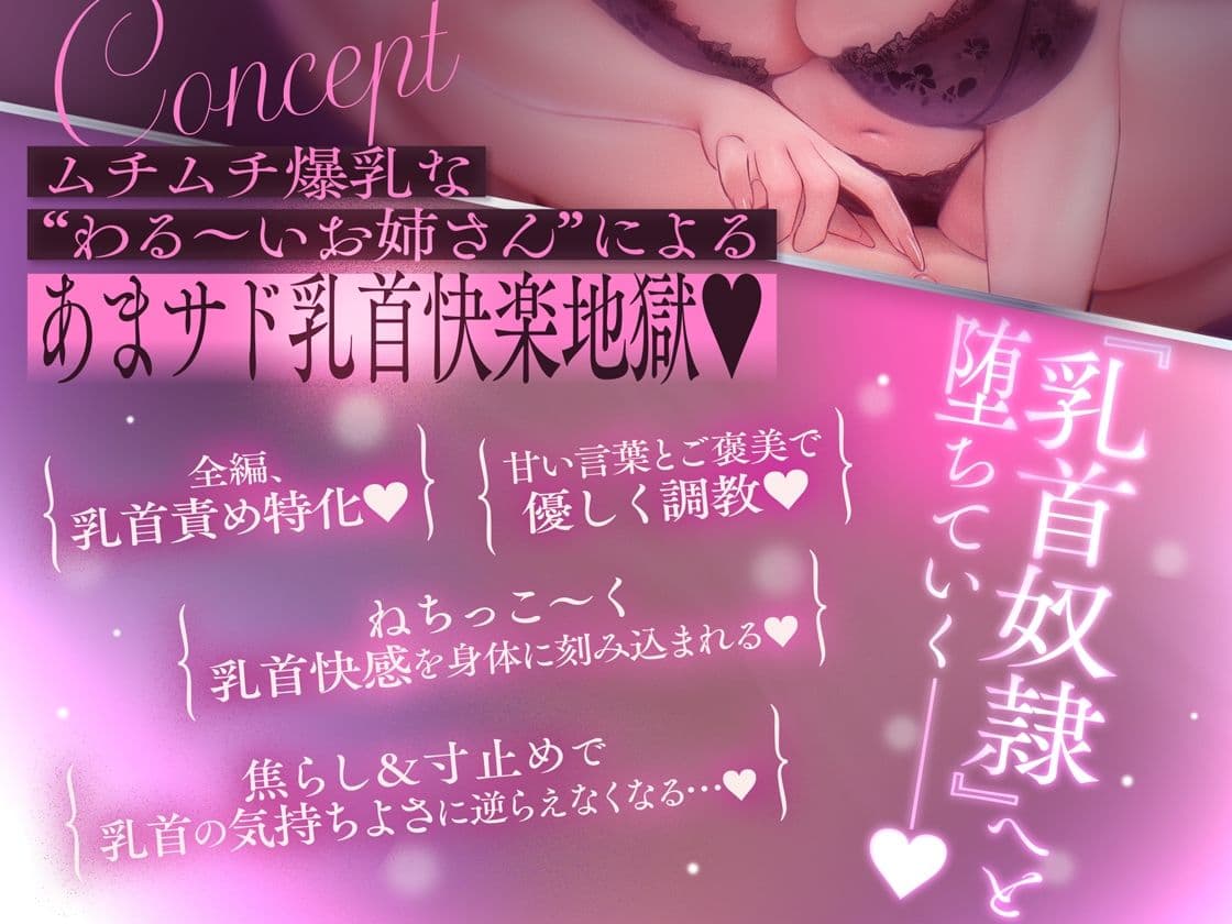 【乳首奴●堕ち】マチアプで出会った’わる〜いお姉さん’にねっとり優しく乳首調教される音声〜あまサド乳首快楽地獄〜 サンプル1